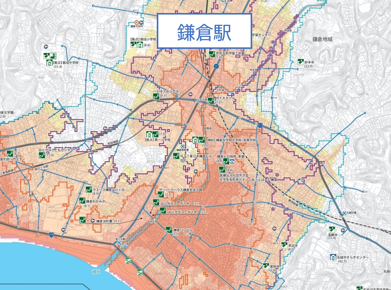 鎌倉駅　ハザードマップ